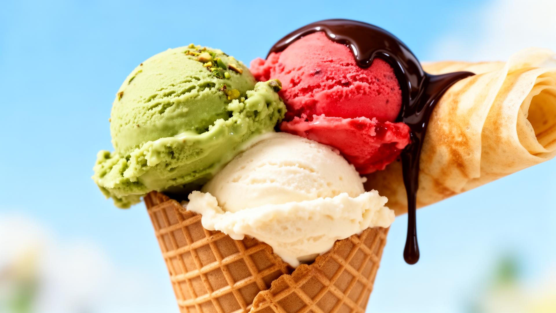 Cono gelato artigianale colorato con cioccolato fuso
